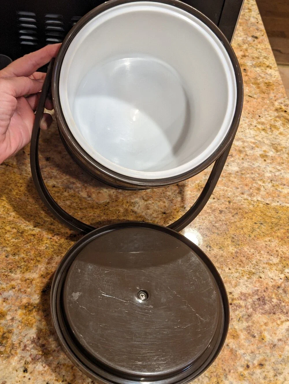 Vintage Atapco Ice Bucket Lid Handle Faux Wood Grain Faux Brass Accent Pre-owned